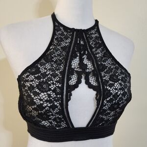 Victoria's Secret Black Sheer Lace Cutout Halter Neck Very Sexy Bralette Size S